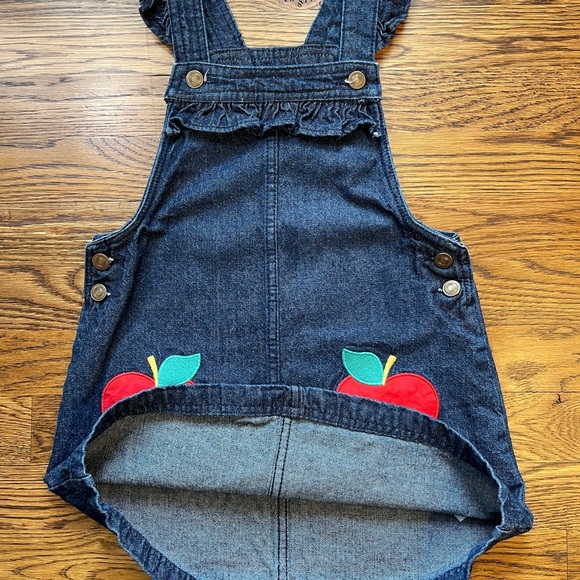 Cynthia Rowley Denim Apple Appliqué Embroidered Jumper with Ruffled Straps 5 - Picture 11 of 13